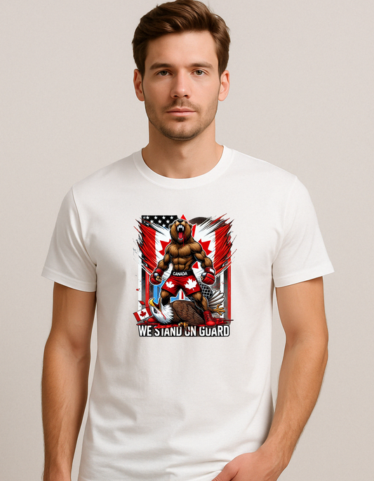 We Stand On Guard" T-Shirt | Canada vs USA Patriotic Tee | Beaver vs Eagle