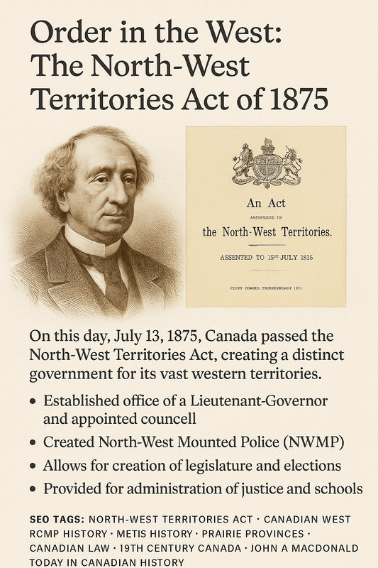 Today In Canadian History July 13: Order in the West: The North-West Territories Act of 1875